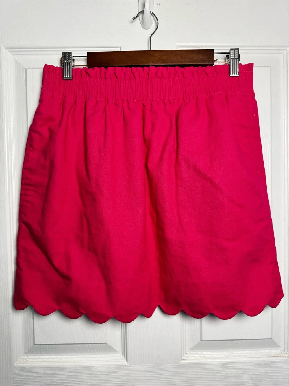J.Crew Linen Blend Scalloped Hem Skirt Hot Pink Pull-On Elastic Waist Size 8